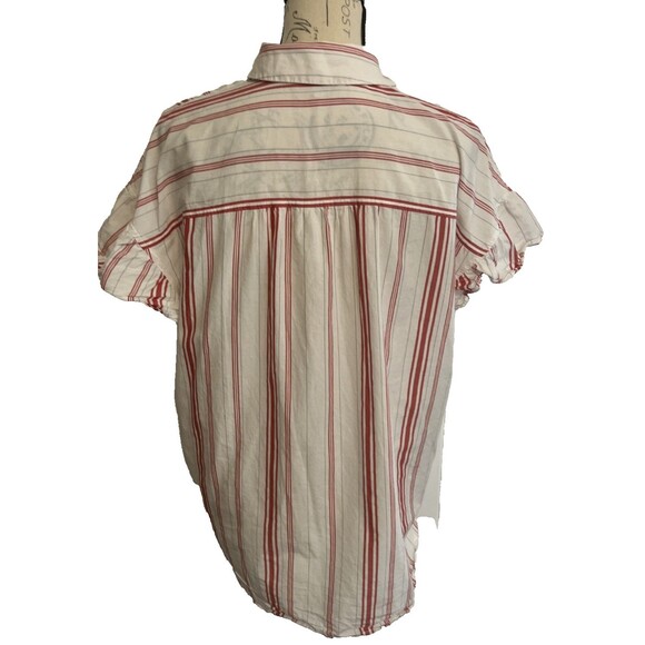 Madewell Womens Medium Button Front Shirt Top Red White Striped Cotton - Picture 3 of 7